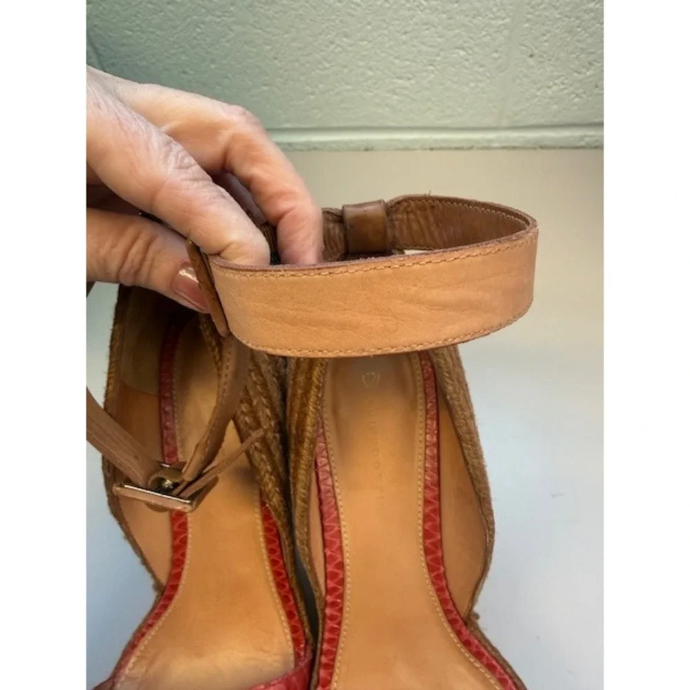 Leifsdottir Snakeskin Espadrille Wedge Sandals 38/7.5 Red Architectural Platform